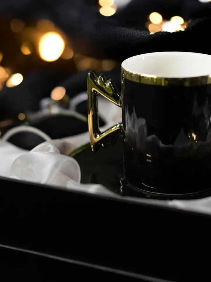 Black And Gold Luxury 12 Pieces Tea Cups | Black and Gold Tea Cups | Elegant 12-Pieces Tea Cups