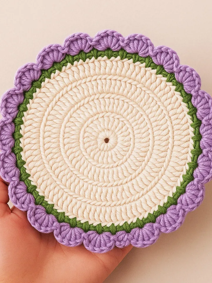 Modern Crochet Round Coaster Pattern PDF – DIY Flower Mug Rug & Free Surprise Crochet Pattern for Beginners