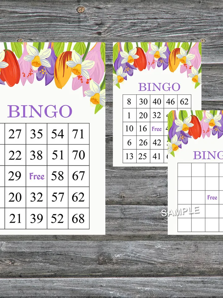 Tulip bingo game card,Floral bingo game card,Floral Printable Bingo,Flower themed bingo game,INSTANT DOWNLOAD-127