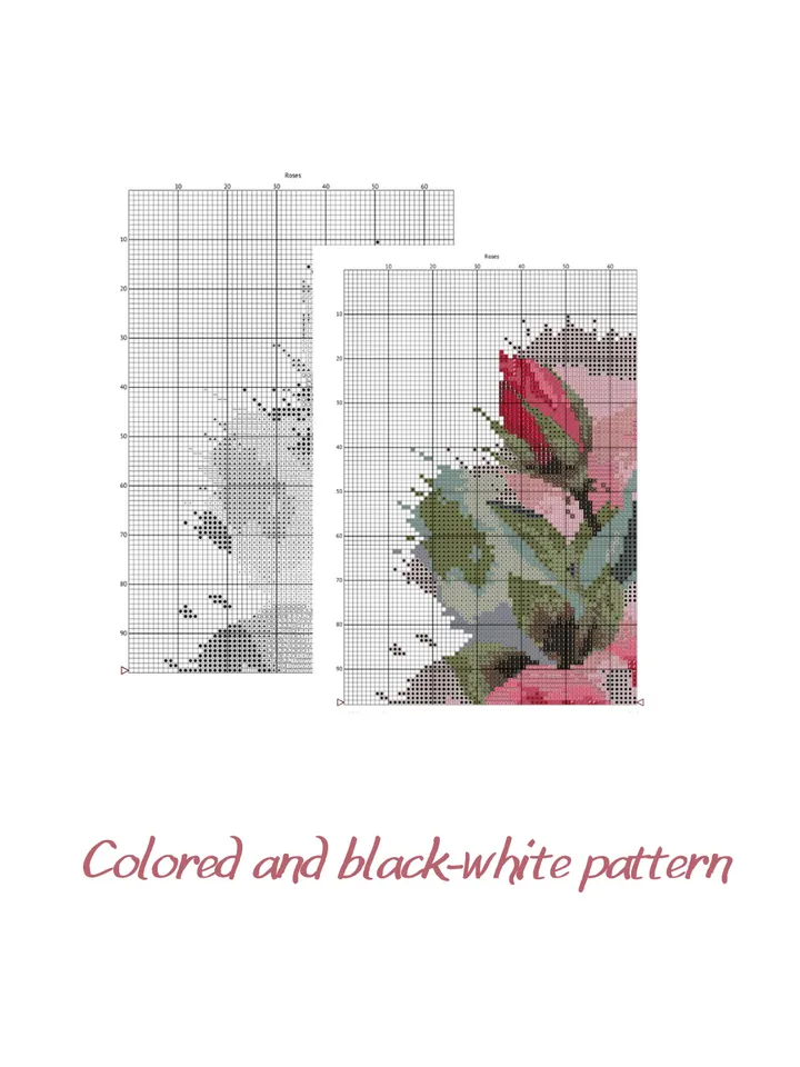 Cross stitch pattern Watercolor Roses, PDF cross stitch chart flowers
