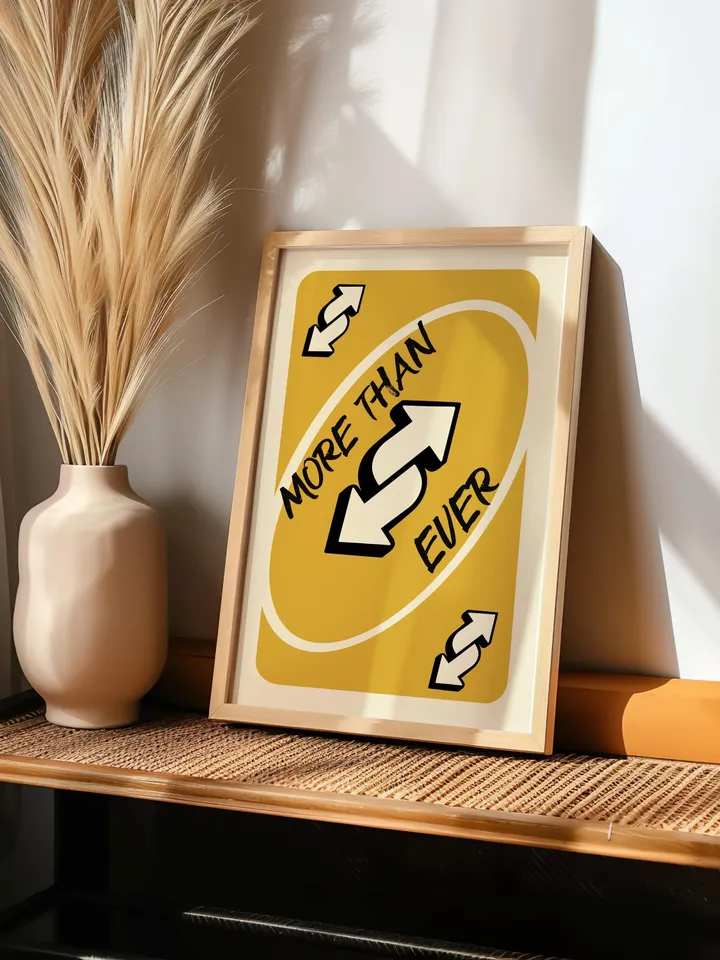 More Than Ever play Reverse Card Wall Art Funny Meme Poster Digital Download Yellow Black Typography Pop Culture Print Game Room Meme Decor