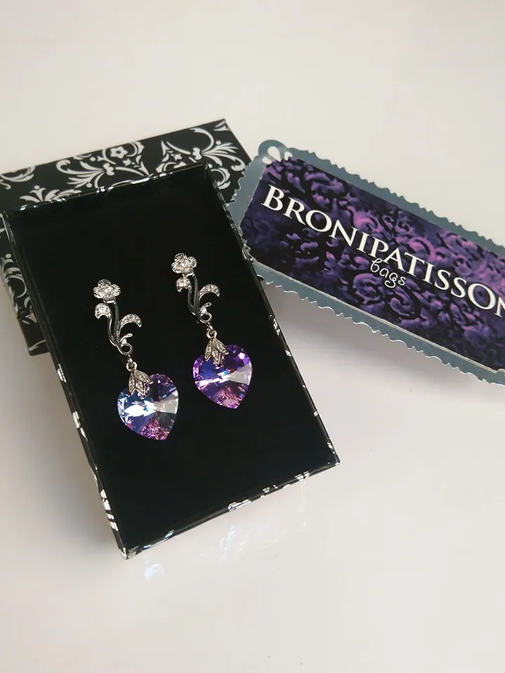 Earrings Lilac Hearts with Swarovski crystals
