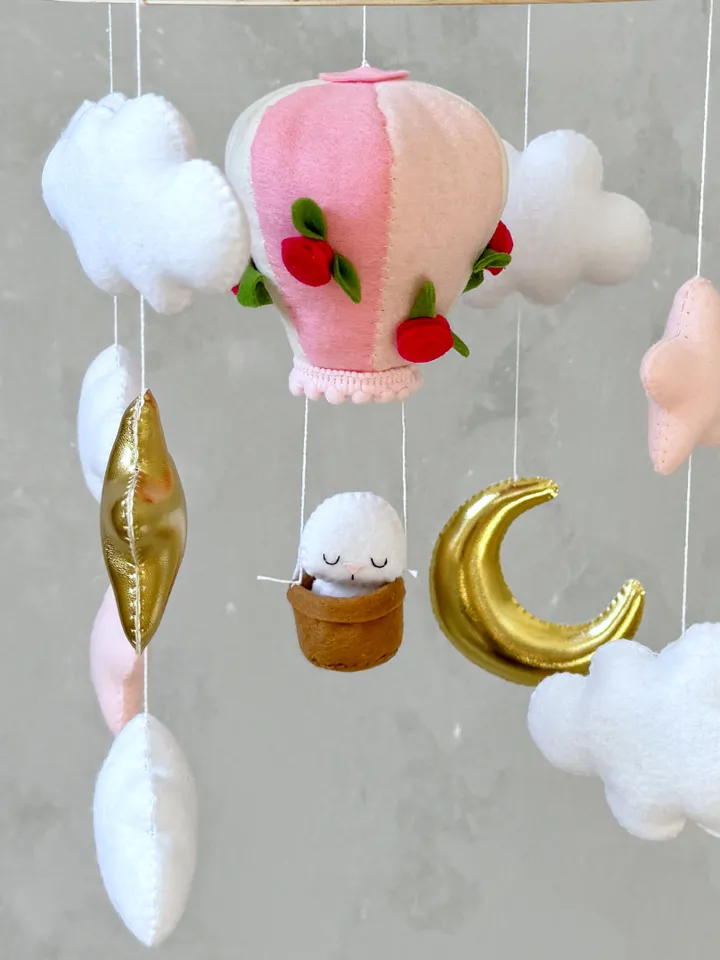 Adventure nursery crib mobile lion bear bunny, Hot air balloon mobile boy girl