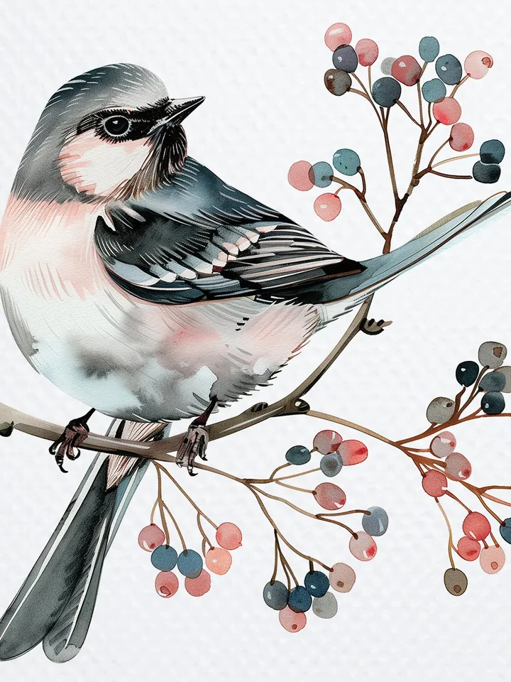 24 Scandinavian Birds PNG Bundle, Watercolor Floral Birds for sublimation, Printable vintage birds clipart, Paper craft, junk journals