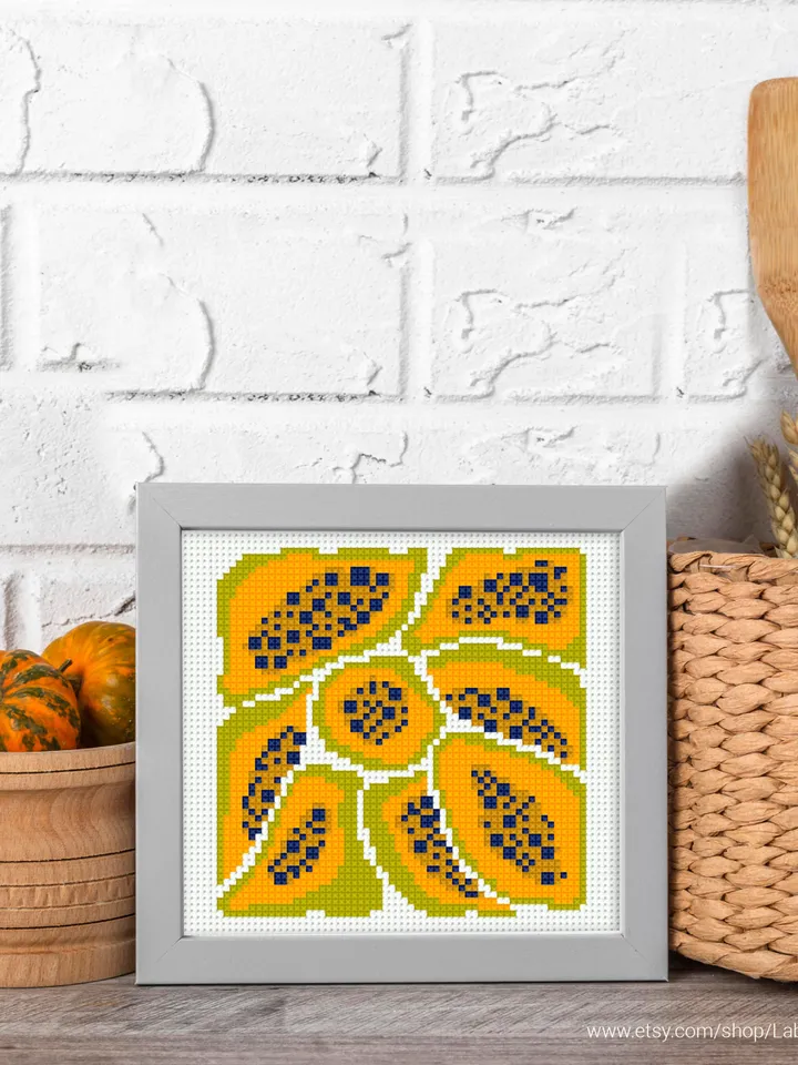 Bundle of 3 mini contemporary Fruit Cross stitch patterns Abstract Food Plant beginner counted modern chart gift DIY embroidery instant PDF