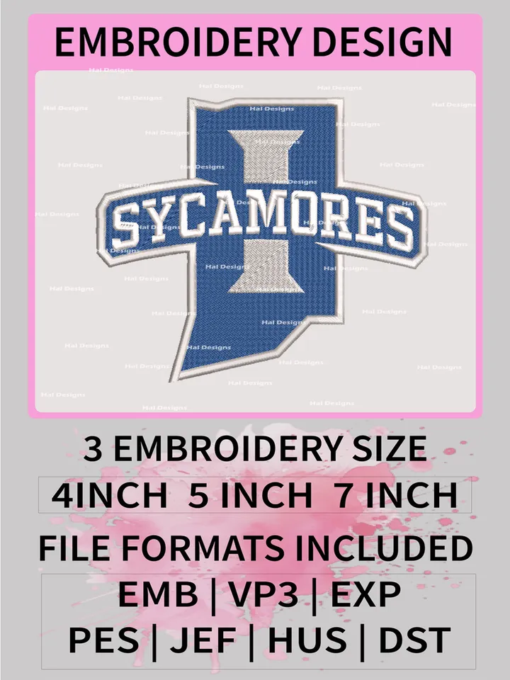 NCAA Indiana State Sycamores Embroidery File, 3 Sizes, 6 Formats, NCAA Machine Embroidery Design, NCAA Logo, NCAA Teams