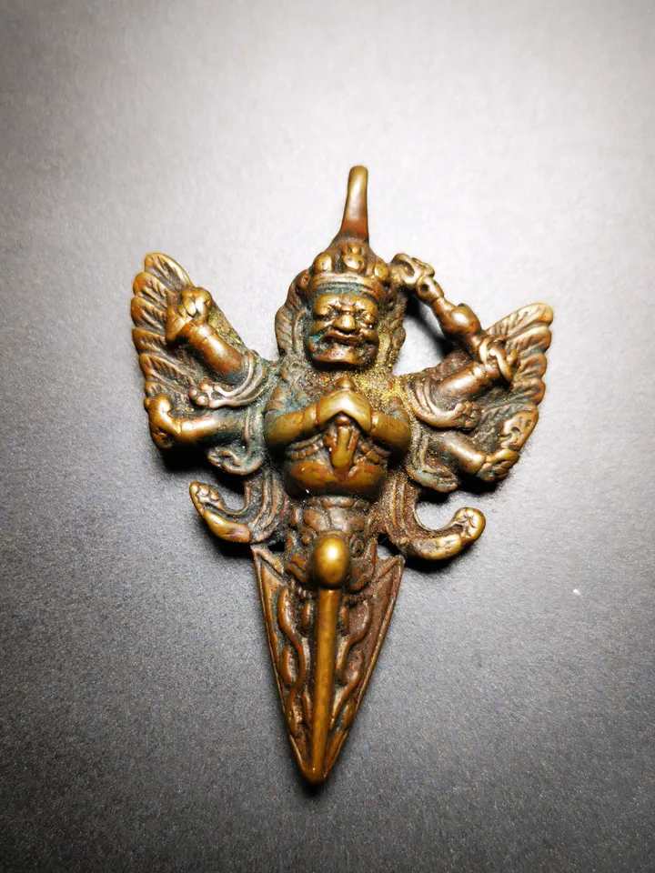Gandhanra Antique Tibetan Thokcha Amulet Pendant,Mahakala Phurba, Buddhist Protector Deity, 80 Years Old