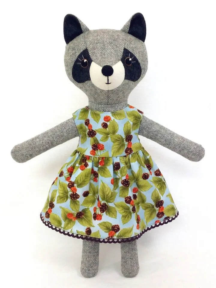 Gray raccoon girl, stuffed animal toy, handmade soft raccoon doll