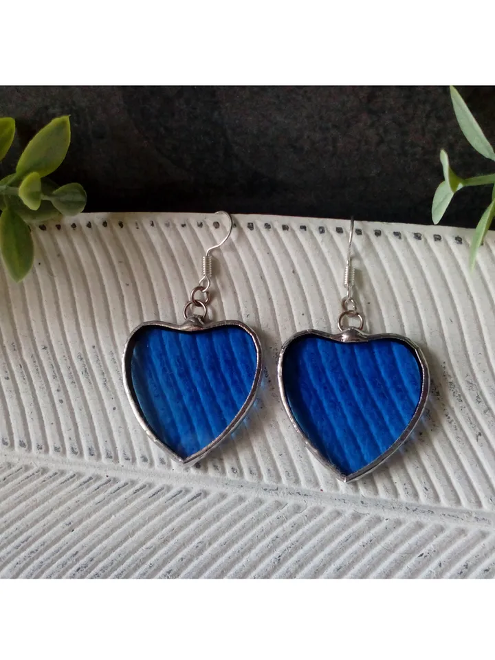 Blue HEART earrings, Stained glass earrings, st Valentine heart earrings, kawaii earrings, Love earrings, Romantic gift