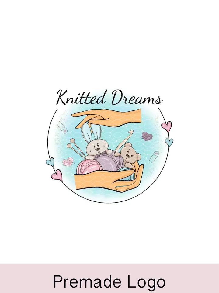 Wonderful Knitting Premade Logo Design, Small Business Logo, Yarn Logo, Logo with Wool, Cute Logo, Cartoon Logo, Crafter Handmade Logo