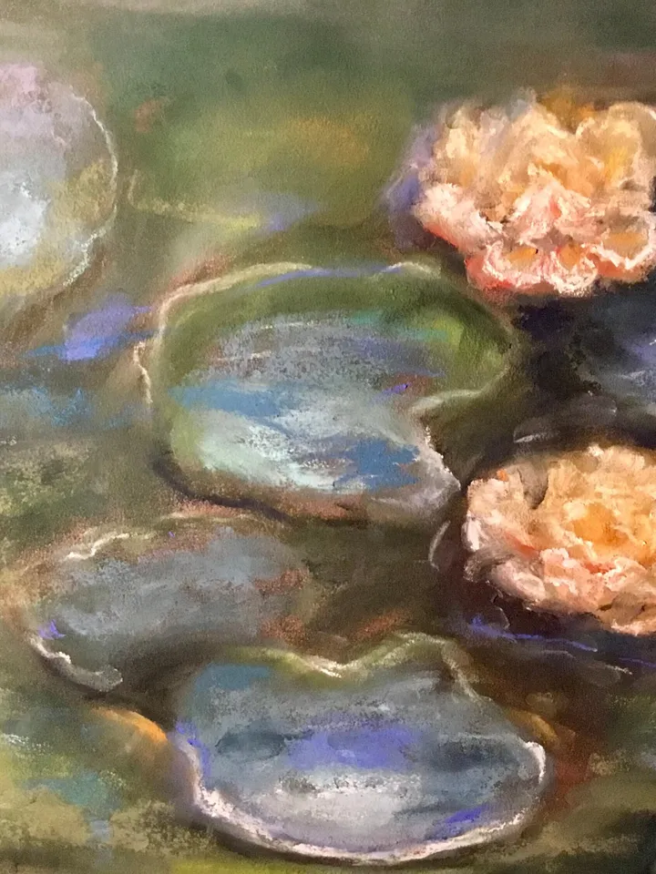Water Lillies Monet inspired original soft pastel painting on sanded paper,one of a kind painting,wall hanging,unique gift home decoration.