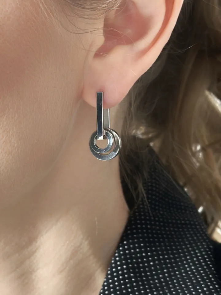 Elongated steel earrings hand made Stylish jewelry for everyday looks Gold plated earrings