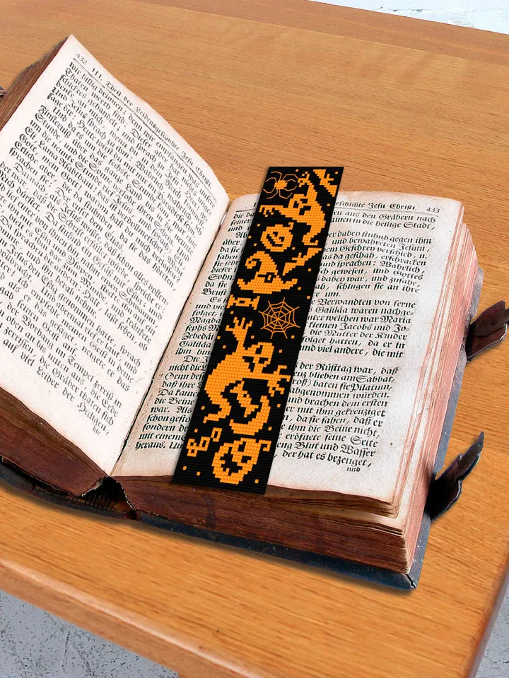 Halloween bookmark cross stitch pattern PDF download Halloween sampler cross stitch chart, Simple handmade bookmark pattern digital #B229