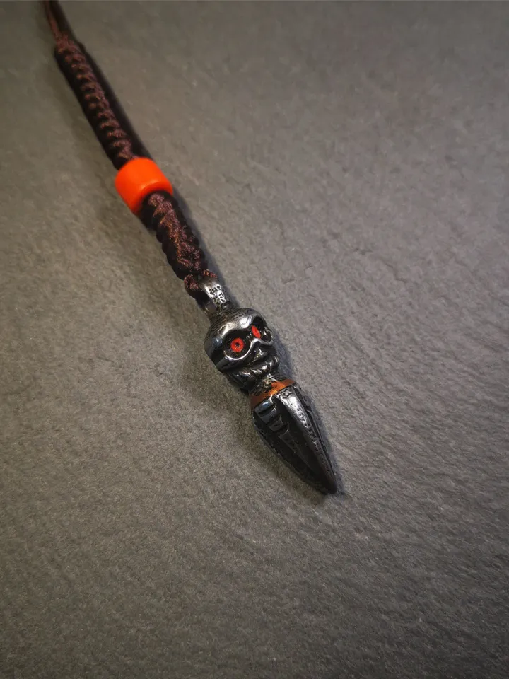 Gandhanra Handmade Skull Phurba Amulet,Kila - Dorje Phurba,Tibetan Budhist Ritual Implement Pendant,Made of Cold Iron,1.4"