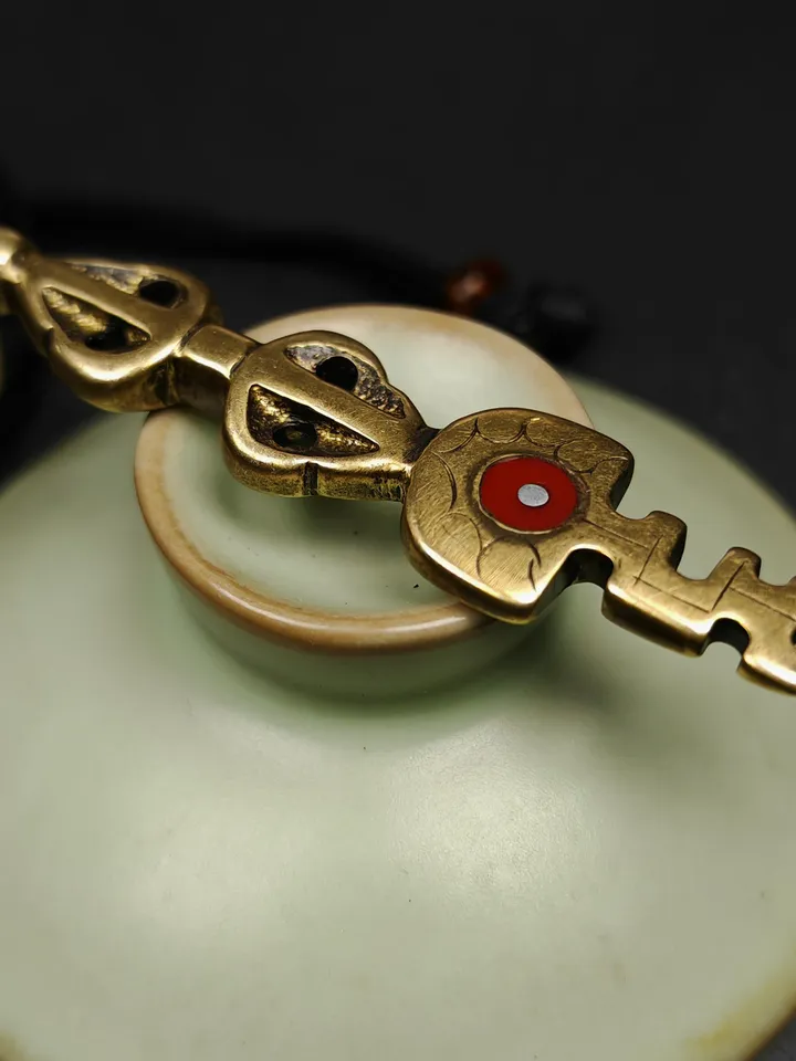 Antique Tibetan Amulet,The Key of Heart Pendant, Gandhanra Handmade Himalayan Style Pendant,Lucky Charm,Made of Lima Brass