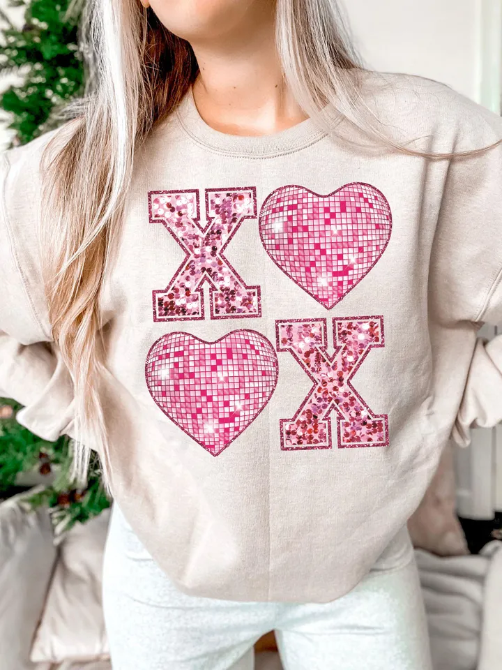 XOXO Faux Sequin PNG Disco Ball Valentine, Valentines Day Png, love png, Retro Valentines Png, Trendy Valentines Png, valentine shirt png