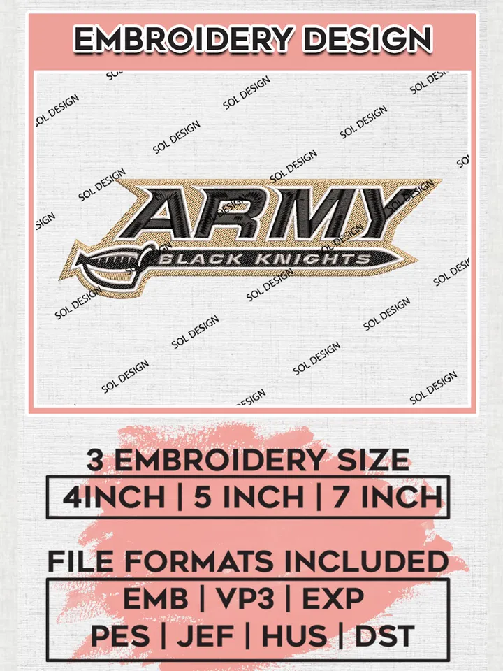 Army Black Knights Team Wordmark Logo Embroidery Design Files, NCAA Army Black Knights Machine Embroidery, NCAA Teams, 3 sizes, NCAA Machine embroidery designs, Digital Download