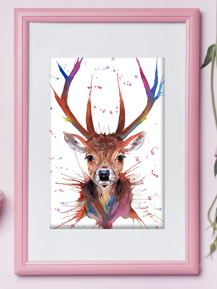 Deer original watercolor, animals painting, wall decor, 7x10 in art for animal lovers by Anne Gorywine
