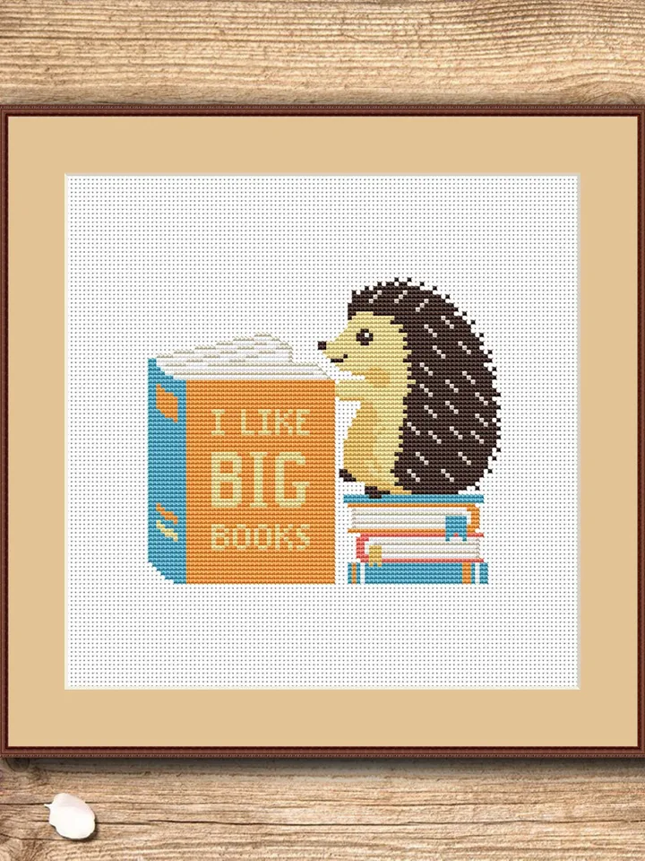 I Like Big Books Cross Stitch Pattern, Hedgehog Cross Stitch Pattern, Books Cross Stitch Pattern, Books Patterns #qt002