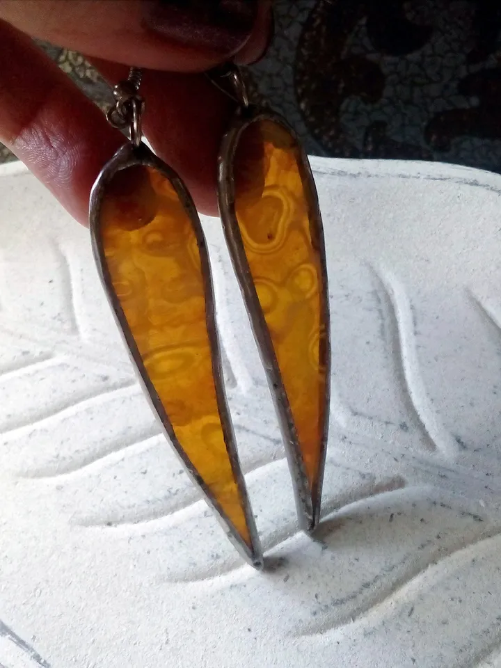 Dangle earrings, Yellow earring, glass earrings, simple stained glass, long earrings, kawaii earrings, petals