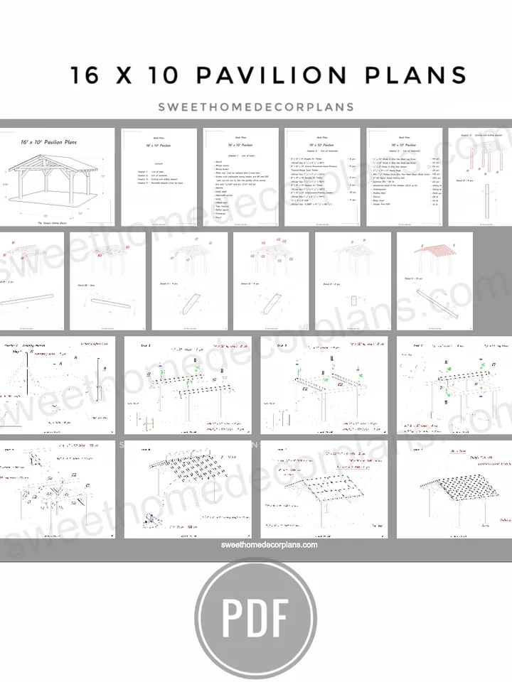 Diy 16 x 10 gable pavilion plans pdf. Carport plans. Wooden outdoor gazebo garden pavilion pdf plans. Diy backyard pergola plans