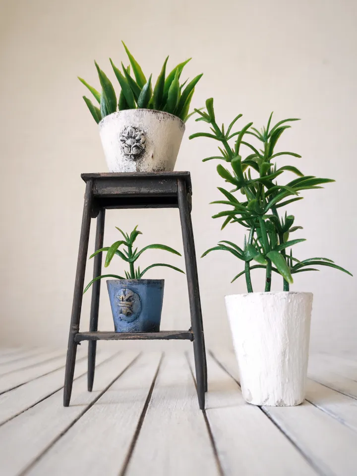 Miniature Dollhouse Indoor Plants Set with Shelf 1/6 Scale