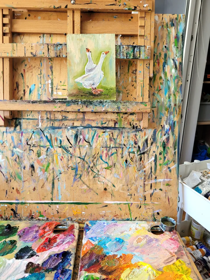 Goose Painting Friend Painting Original Impasto Oil Painting 5x7 Farm Animals Painting Geese Painting Duck Wall Art Bird Art Birthday Gift by ArtFromVictoria