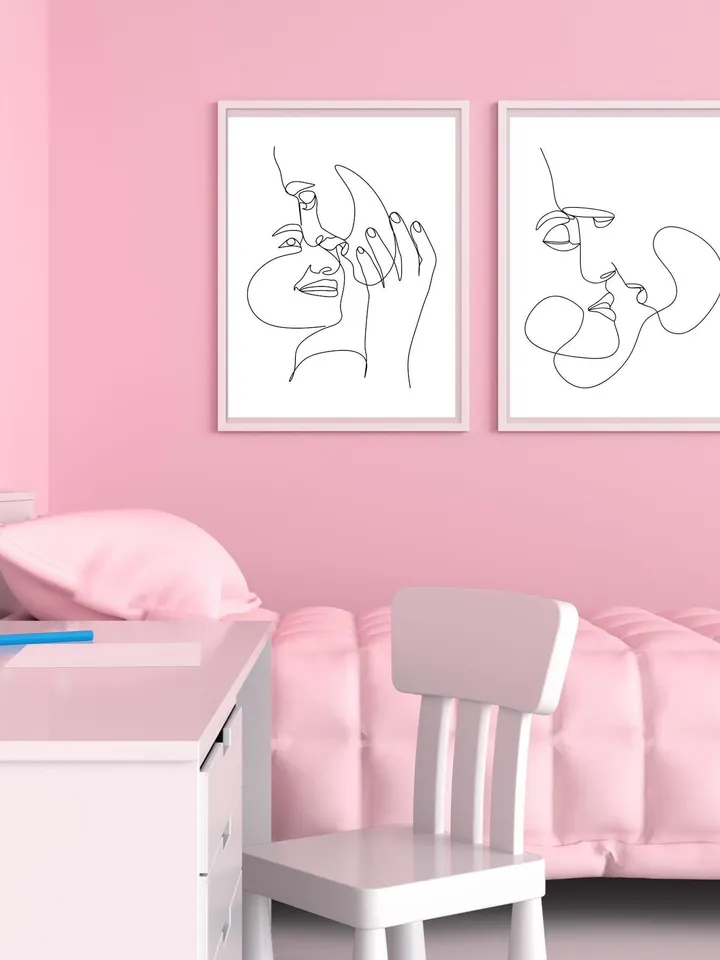 Kissing Couple Wall Art Set Of 3, Couple Line Art, One Line Art, Romantic Couple Art, Minimalist Line Art, Love Art, Abstract Couple Art,