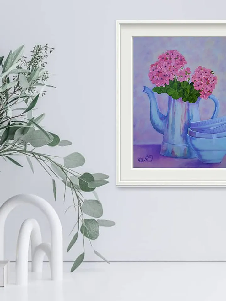 Red Geraniums Painting Original Art Pelargonium Flower Still Life Oil Painting