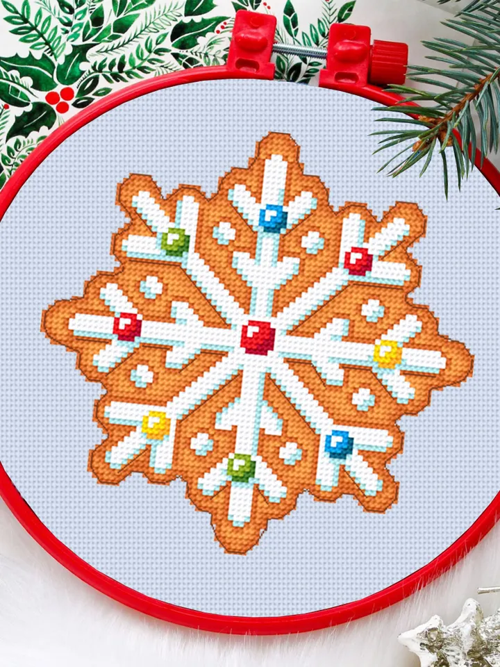 Gingerbread snowflake cross stitch pattern download PDF, Christmas gingerbread cross stitch chart, Small Christmas pattern digital PDF #N90