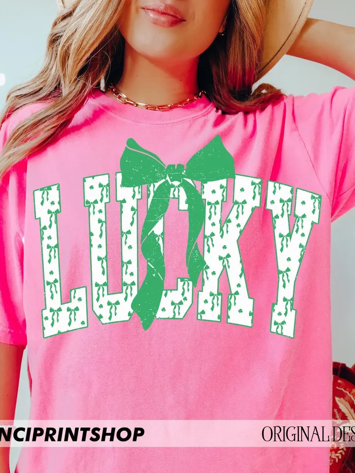 Coquette Lucky png, Bow Lucky png, Varsity Lucky png, Green Bow png, St Patrick's Day PNG, Coquette St Patrick's Day PNG, Lucky, Green Day