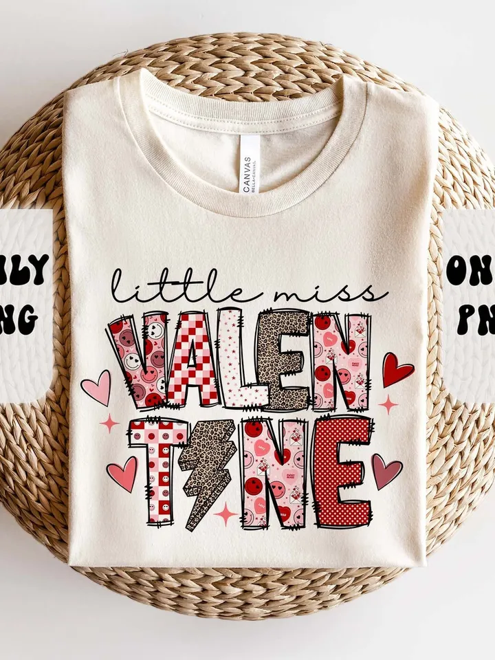 Little Miss valentine png, Retro Leopard Valentine sublimation designs downloads, Pink Loved Baby girl shirt Daughter clipart files download