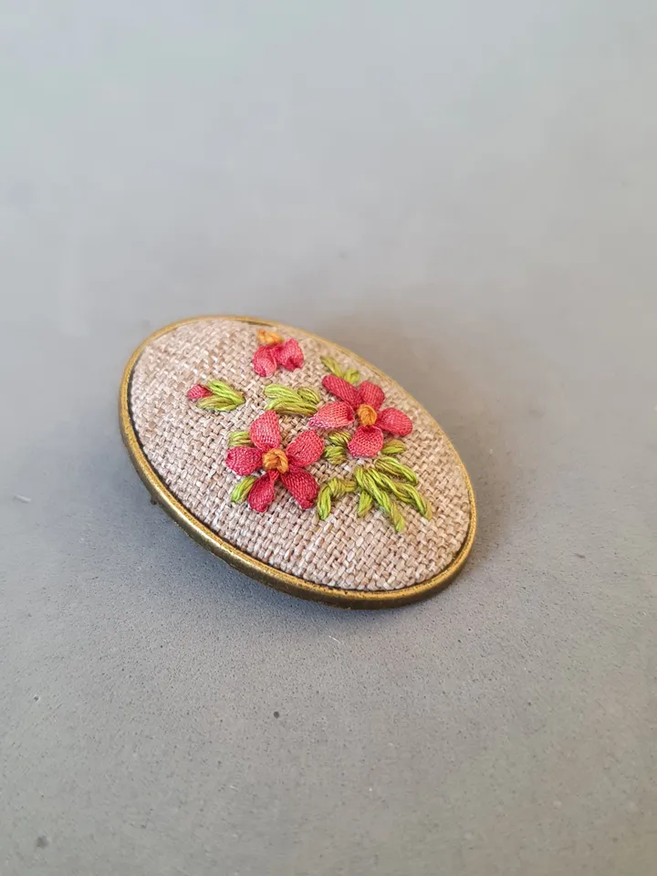 Ribbon embroidered brooch for her, hand embroidery jewelry