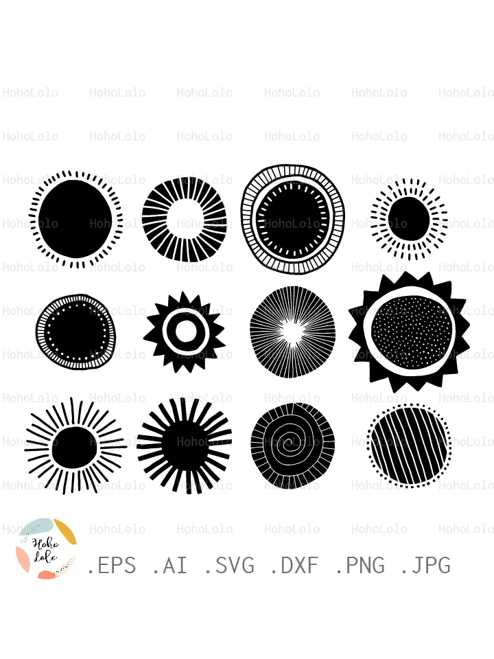 Sun Svg, Boho Sun, Sun Silhouette, Sun Cricut, Sun Clipart Png, Sun Stencil, Sun Template Dxf, Sun Decor