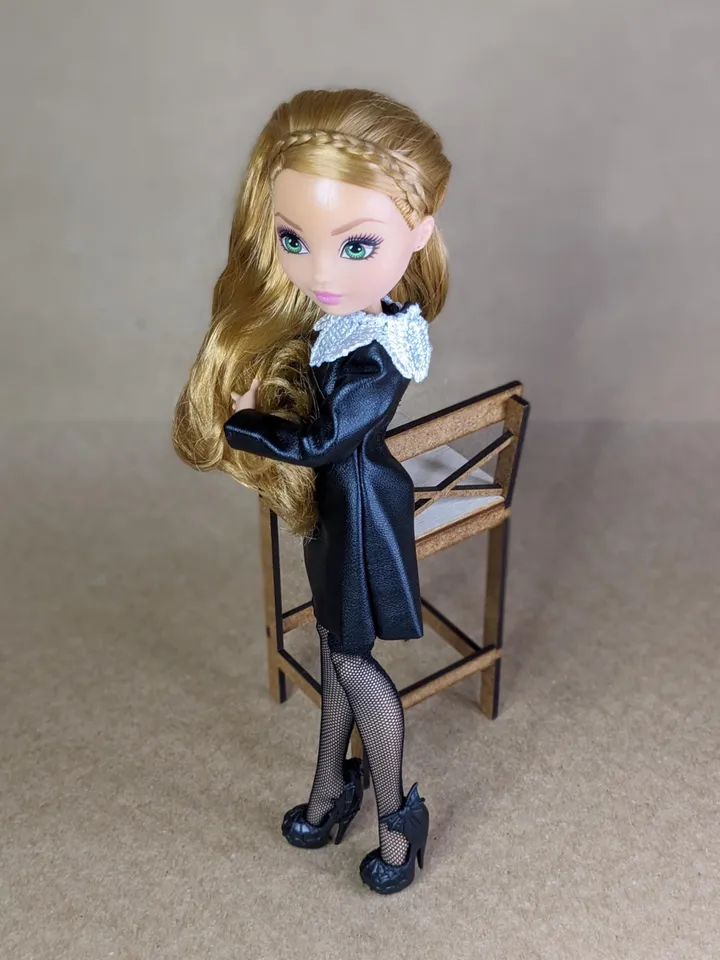 Handmade black leather mini dress for 10.5-inch female dolls (MH, EAH)
