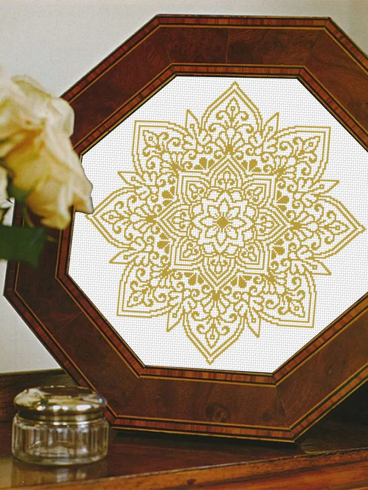 Flower mandala cross stitch pattern download PDF Easy mandala digital PDF Monochrome cross stitch Modern beginner stitch Home decor #M178
