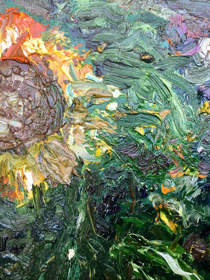Colourful Sunflowers garden,original impasto oil painting on stretched canvas,flowers painting,impressionistic,wall hanging,one of a kind.