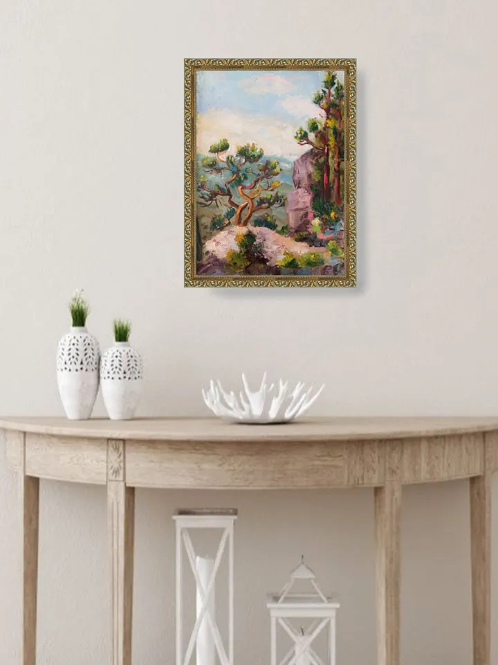 Original Oil Painting on Canvas, Landscape Wall Art Pine Tree, Mountain Fine Art
