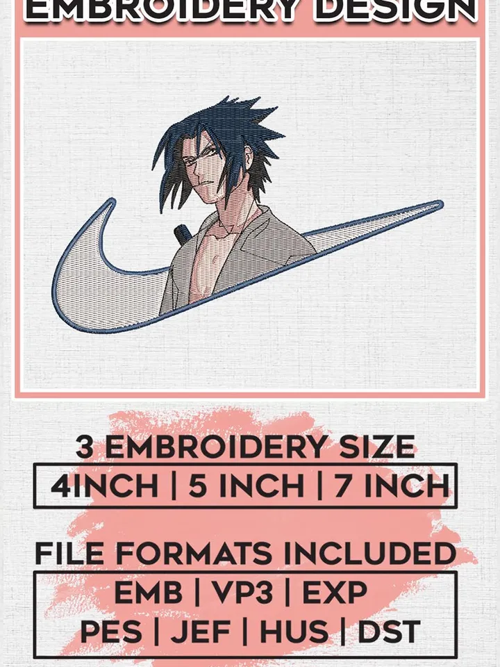 Nike Sasuke Uchiha Embroidery Design, Anime Character Embroidery Files, Digital Embroidery Download EMB_ANIME_204