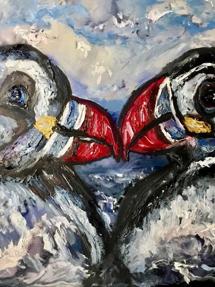 Puffins in love Unisex t-shirt,funny animals shirts,love gift t shirt,humor t shirts,animals painting,puffins in love t shirt,unique t shirt