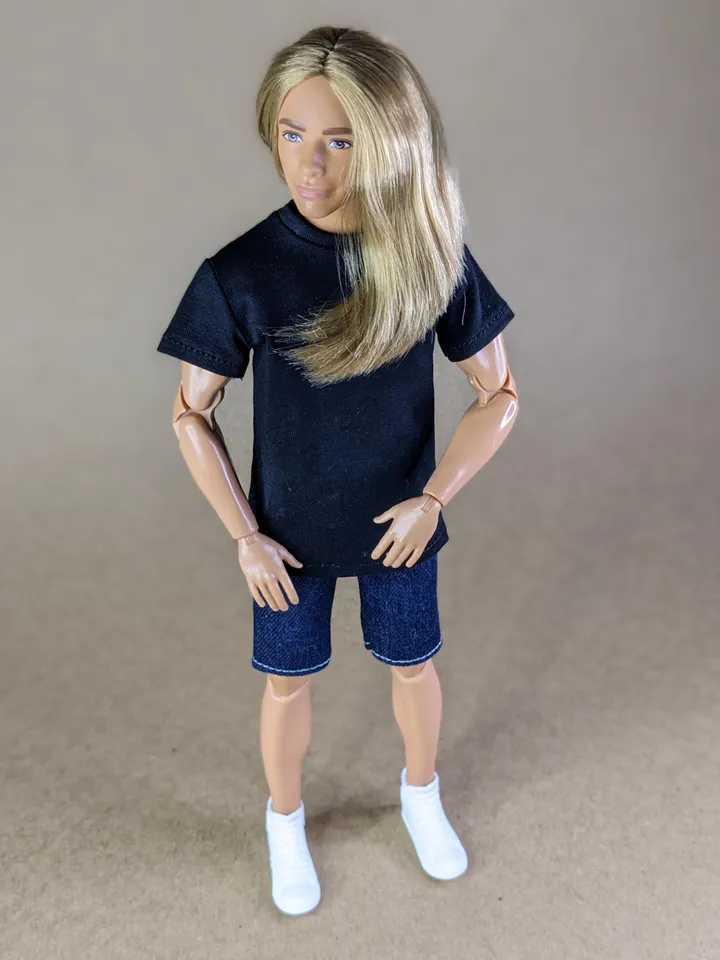 Black T-shirt for 12-inch fashion male dolls