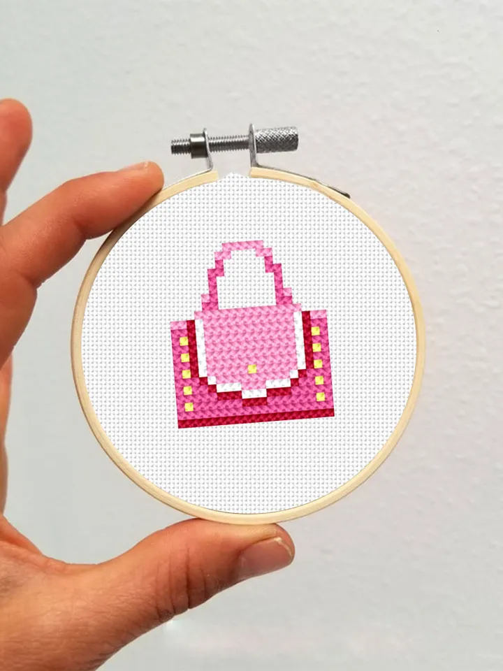 Small handbag cross stitch pattern download PDF, Mini cross stitch chart, Quick beginner stitch, Tiny hand embroidery PDF #O5
