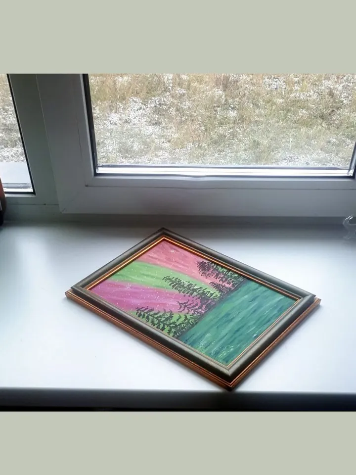 Aurora Borealis Nothern Lights Art, Acrylic on Paper, Nothern Landscape Painting