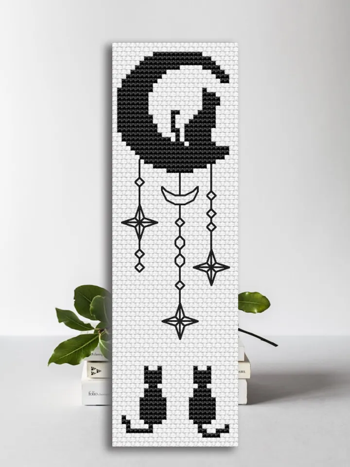 Cross stitch bookmark pattern Cats and Moon