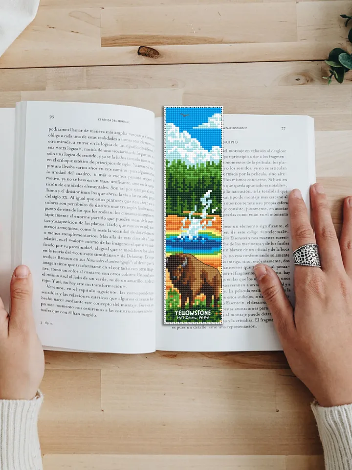 Yellowstone National park bookmark cross stitch pattern PDF download Nature cross stitch chart, Digital bookmark pattern PDF Landscape #B172