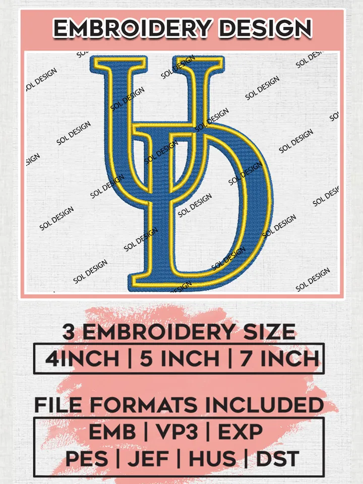 NCAA DU Blue Hens Football Team Logo Embroidery Design Files, NCAA Delaware Blue Hens Machine Embroidery, NCAA Teams, Game Day, 3 sizes, NCAA Machine embroidery designs, Digital Download