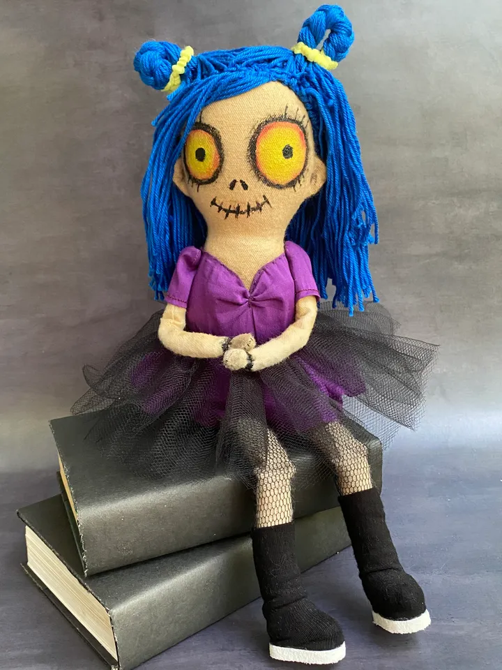 Scary doll . Halloween doll . Creepy doll . Book shelf sitter . Handmade rag doll .