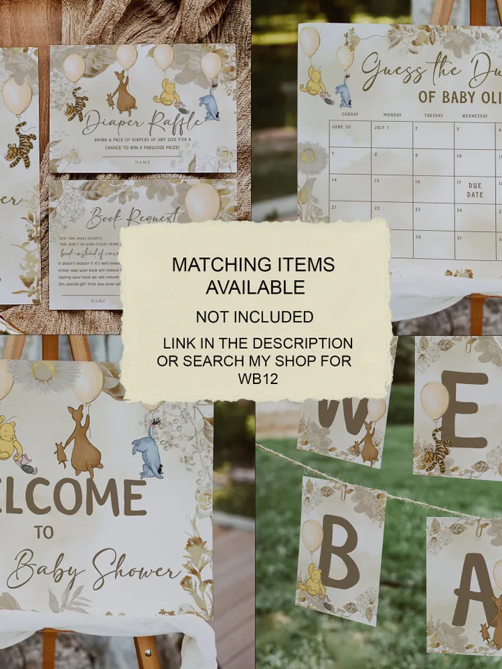 Classic Winnie Pooh Baby Shower Invitation; Neutral Baby Shower Template; Wizard Baby Shower Invite; Honey Bear Invite; Winnie Pooh wb12