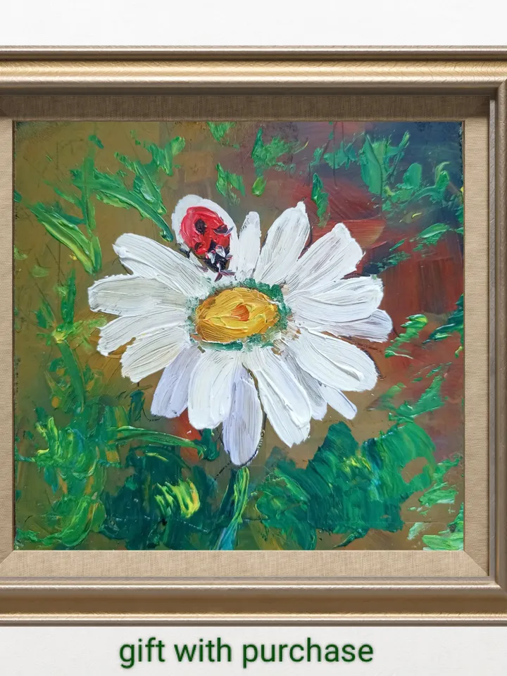Oil painting wall art bumblebee wall art diptych painting flowers and insects summer bee spring wall decor, gift Pair painting ladybug art