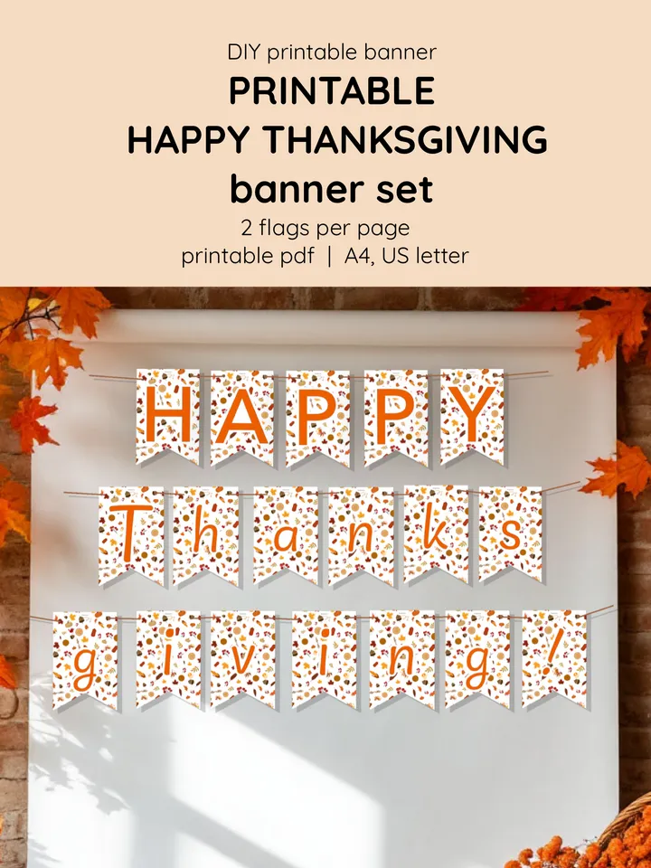 DIY Printable Thanksgiving Banner. Easy fall garland.
Fall banner printable. Thanksgiving home decor craft. Thanksgiving crafts for kids. Thanksgiving diy project.